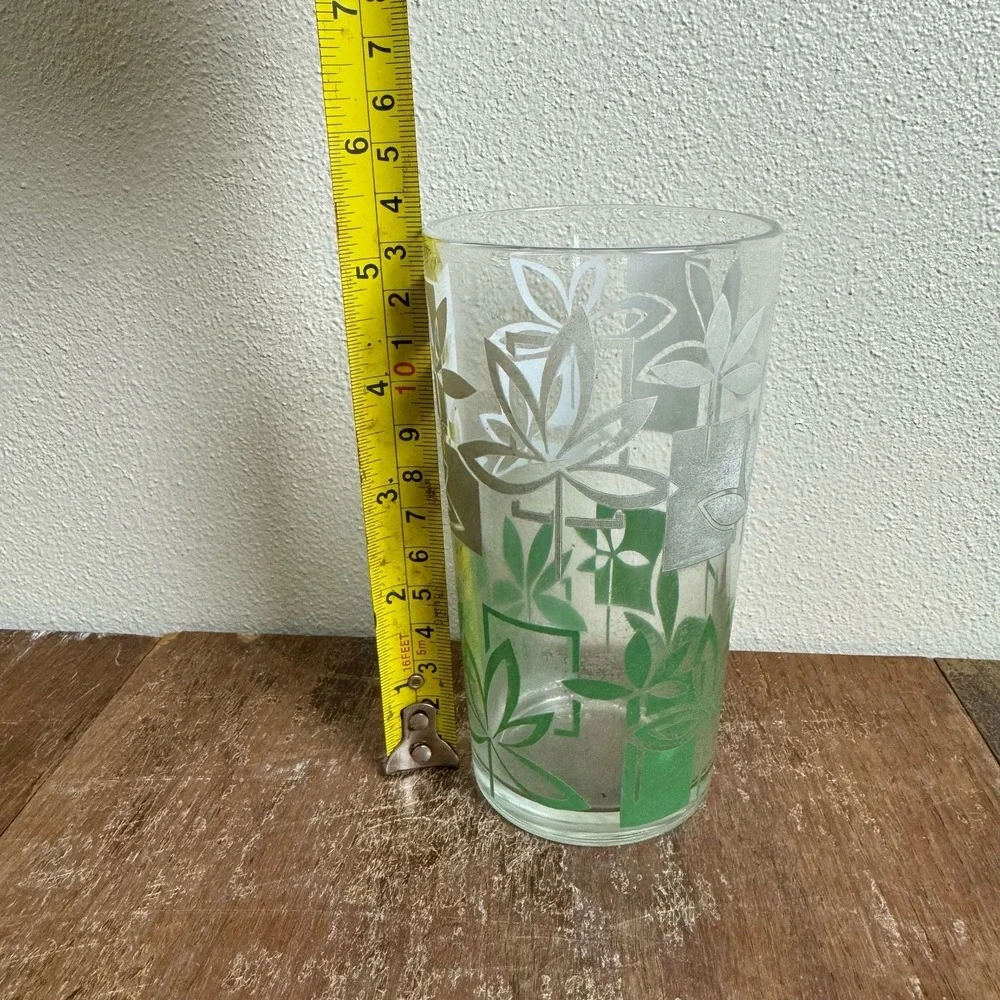 Set of 3 MCM Vintage Two Tone floral print drinking glasses yellow green orange‎